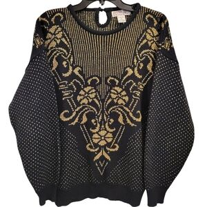 Vintage Lindsey Blake Black Metallic Gold Knit Long Sleeve Sweater